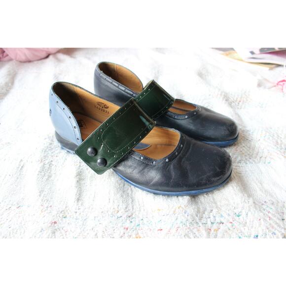 John Fluevog Blue Green Cleo Fellowship Buttoned Mary Jane Heels Size 11.5 - Picture 2 of 7